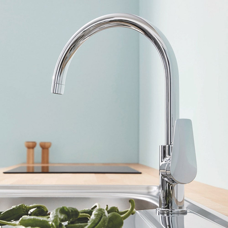Grohe BauEdge Chrome Single Lever Monobloc Kitchen Sink Mixer Tap 