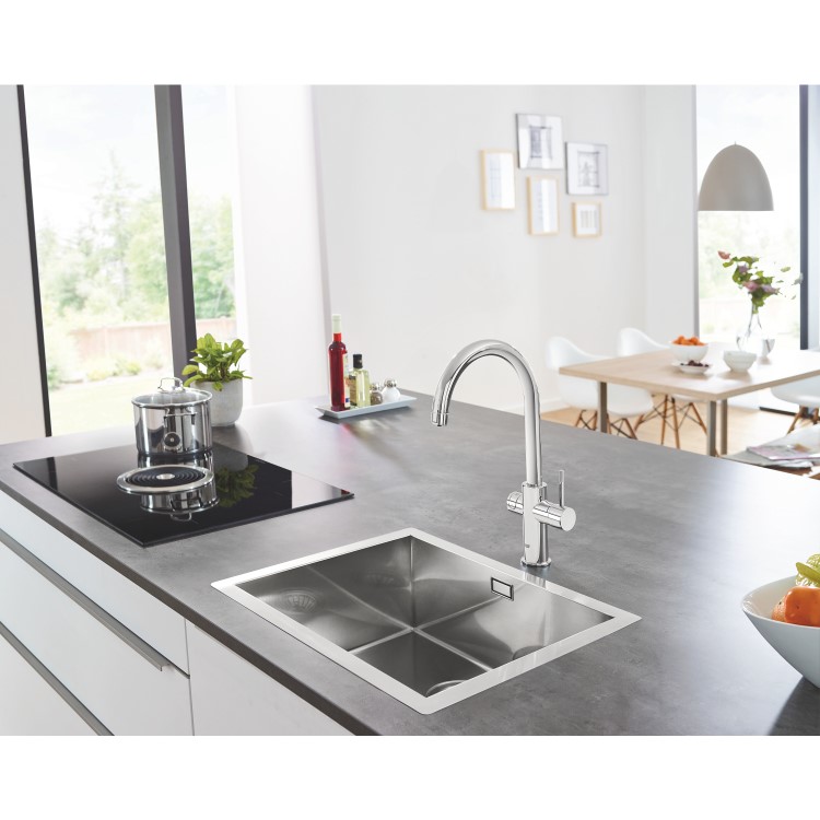 Grohe Blue C-Spout Single Lever Home Duo Starter Kitchen Mixer Tap Kit - Chrome