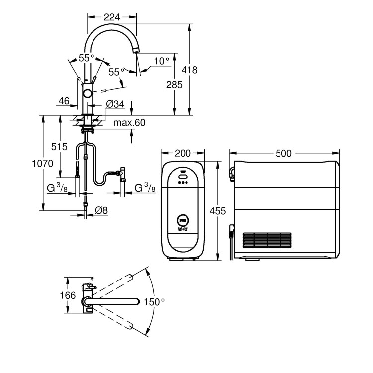 Grohe Blue C-Spout Single Lever Home Duo Starter Kitchen Mixer Tap Kit - Chrome