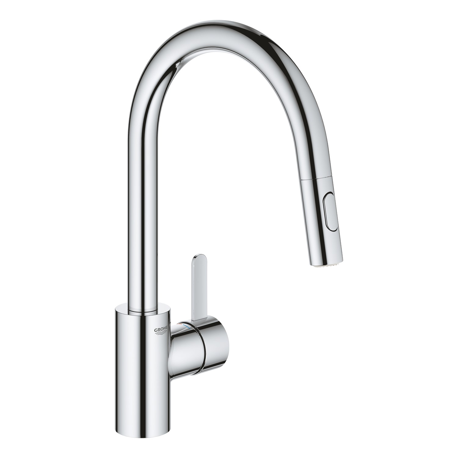 Grohe Chrome High Spout Single Lever Pull Out Spray Kitchen Mixer Tap - Eurosmart