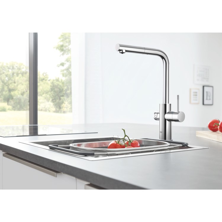 Grohe Blue Sparkling Water Smart Pull Out Spray Kitchen Tap - Chrome