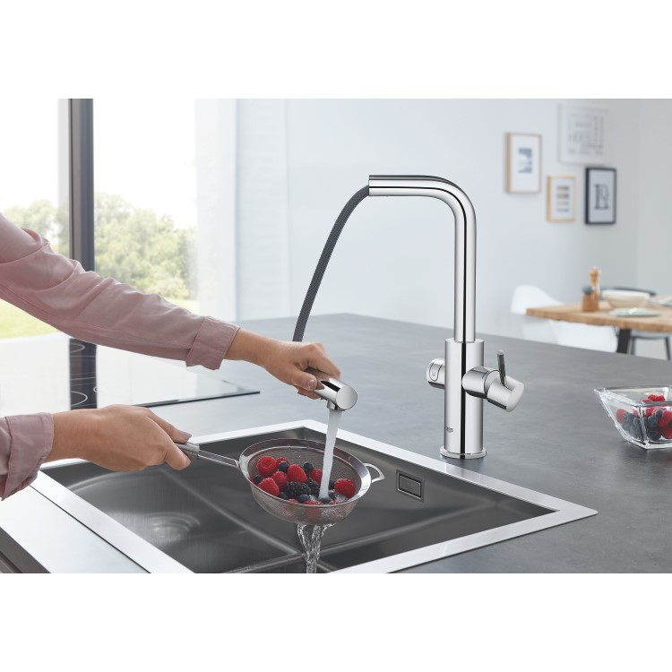 Grohe Blue Sparkling Water Smart Pull Out Spray Kitchen Tap - Chrome