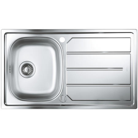 Single Bowl Stainless Steel Chrome Kitchen Sink with Reversible Drainer - Grohe