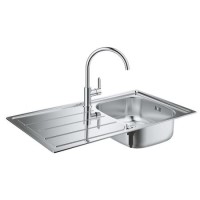 Grohe Bau Single Bowl Stainless Steel Chrome Kitchen Sink & Tap Bundle