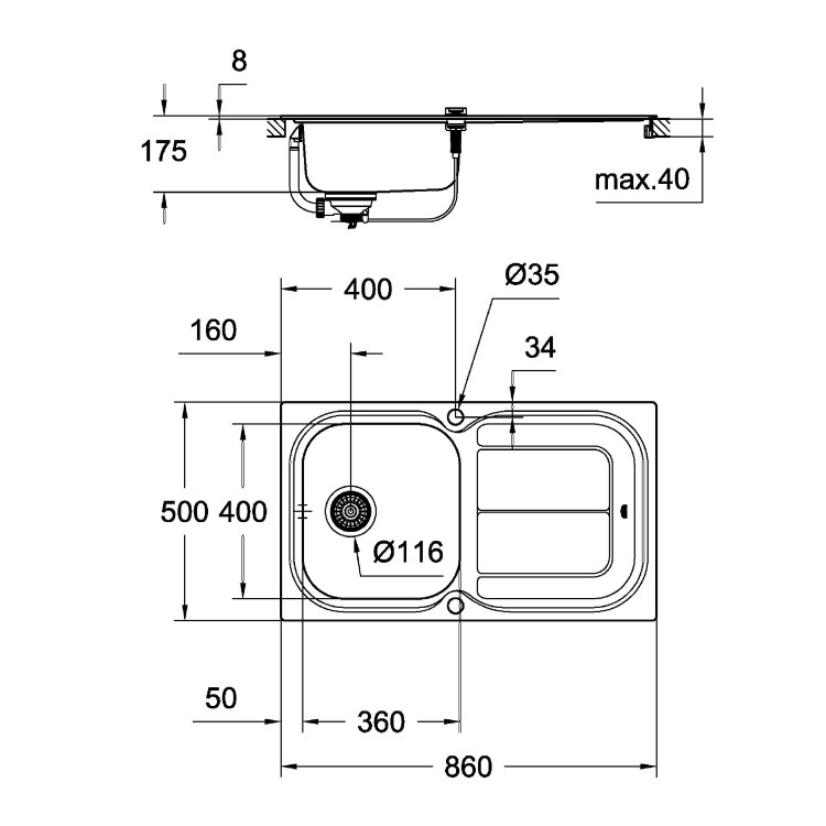 GRADE A2 - Grohe K300 1.0 Bowl Stainless Steel Kitchen Sink - 31563SD0
