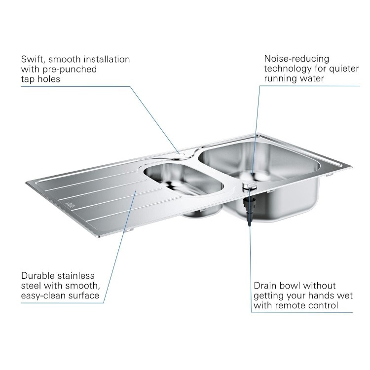 Grohe K200 1.5 bowls Inset Left or Right Chrome Stainless Steel Kitchen Sink