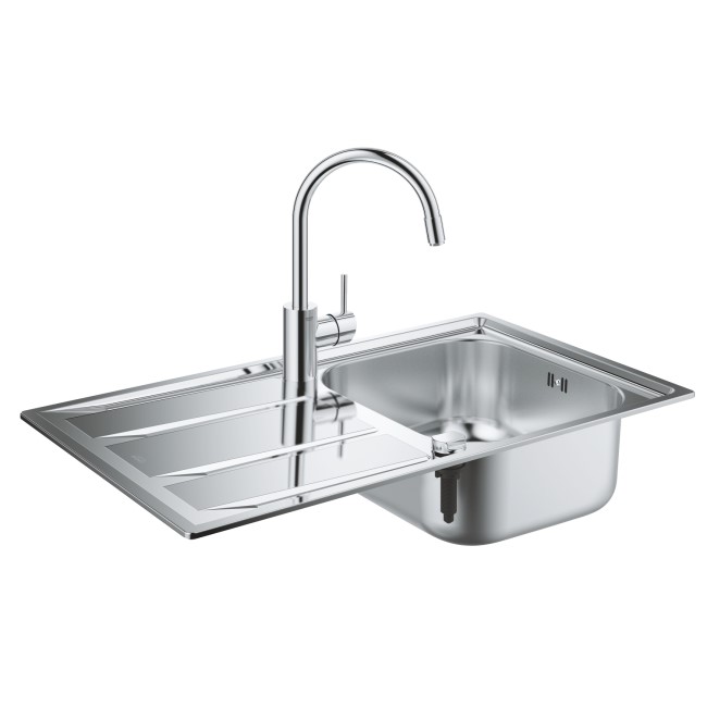 Single Bowl Chrome Stainless Steel Kitchen Sink with Reversible Drainer - Grohe Concetto