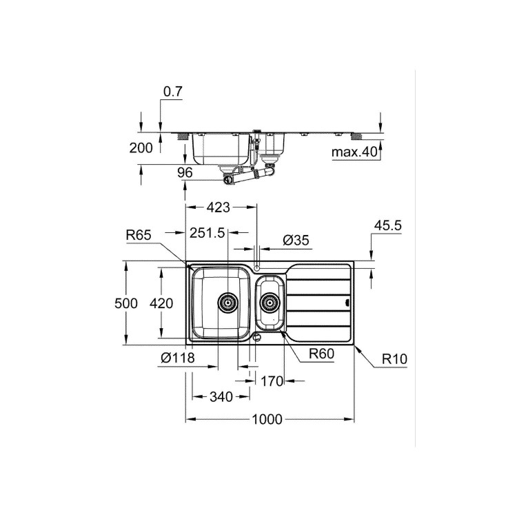 Grohe K500 1.5 bowls Inset Left or Right Chrome Stainless Steel Kitchen Sink