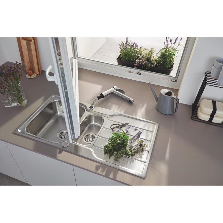 Grohe K500 1.5 bowls Inset Left or Right Chrome Stainless Steel Kitchen Sink