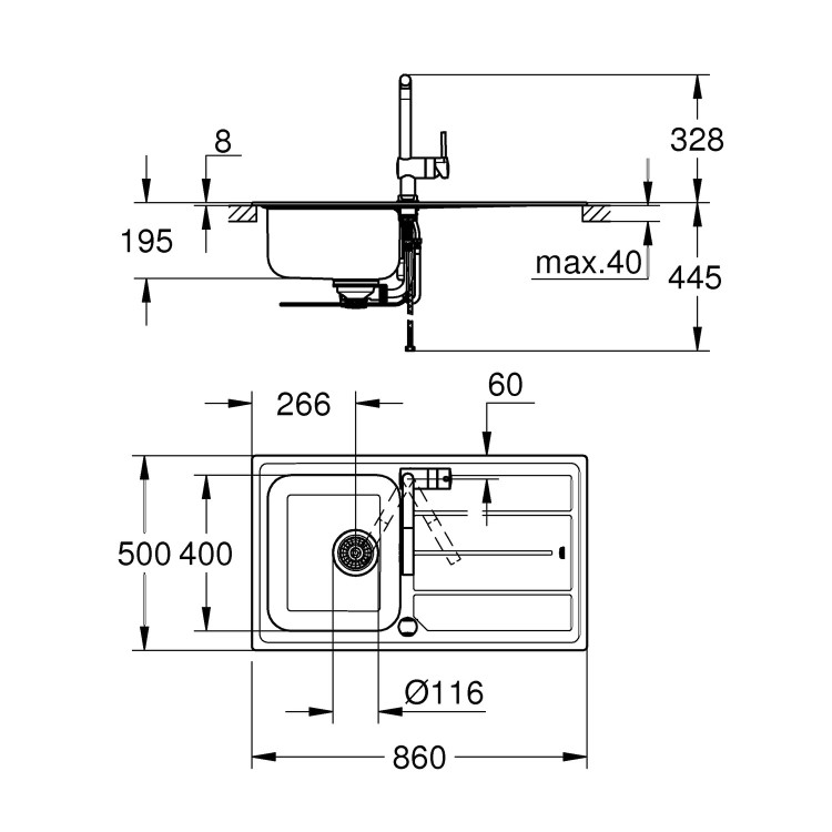 Single Bowl Stainless Steel Kitchen Sink & Tap with Reversible Drainer - Grohe Minta