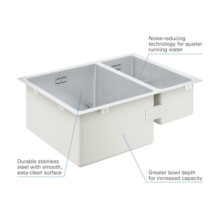 Grohe K700U 1.5 bowls Undermount  Chrome Stainless Steel Kitchen Sink