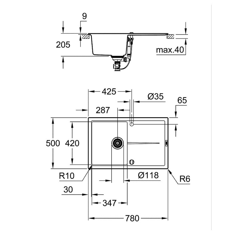 Grohe K400 Single bowl Inset Left or Right Black Composite  Kitchen Sink