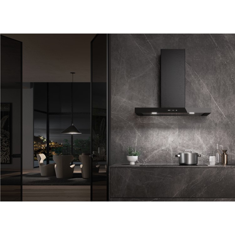 Refurbished Faber T-Night 90cm Wall-Mounted Cooker Hood Black Stainless Steel