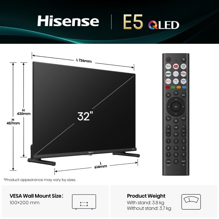Hisense E5QTUK 32 inch Smart 4K Ultra HD QLED FHD TV