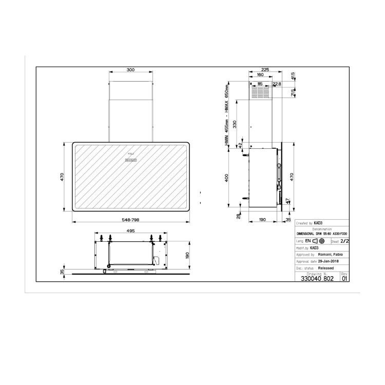 Faber Glam Fit 80cm Flat Cooker Hood - White Glass