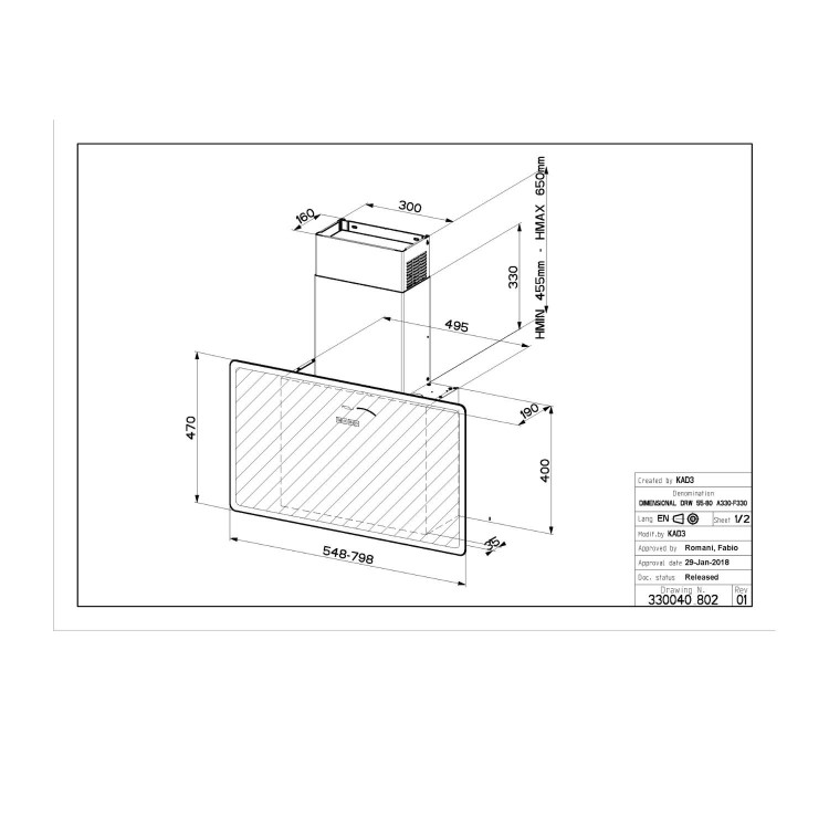 Faber Glam Fit 80cm Flat Cooker Hood - White Glass