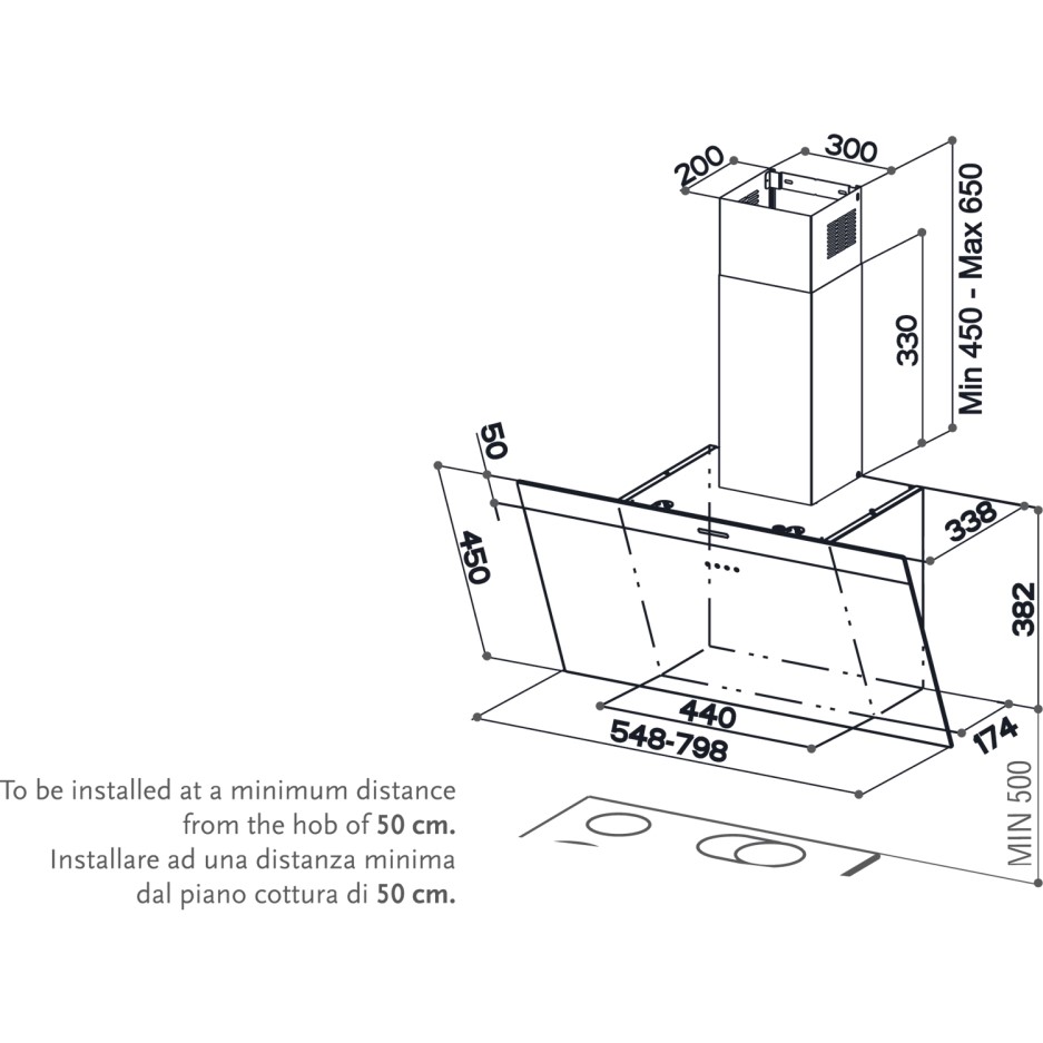 Faber Daisy 55cm Angled Cooker Hood Black Glass 330.0529.064
