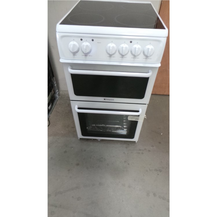 GRADE A2 - Hotpoint HAE51PS 50cm Wide Double Cavity Electric Cooker With Ceramic Hob White