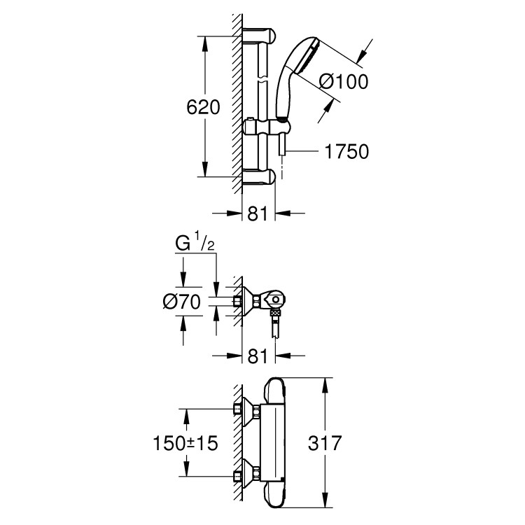 Grohe Grohtherm 1000 Thermostatic Shower Mixer and Kit