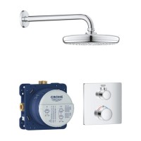 Grohe Tempesta 210 Chrome Concealed Shower Mixer with Dual Control & Round Wall Mounted Head with Square Valve