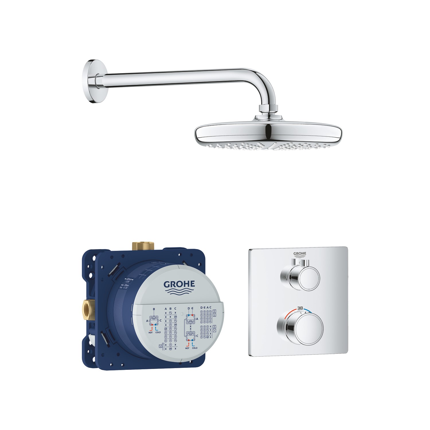 Grohe Tempesta 210 Square Concealed Thermostatic Mixer Shower with Wall Mounted Rainfall Shower Head