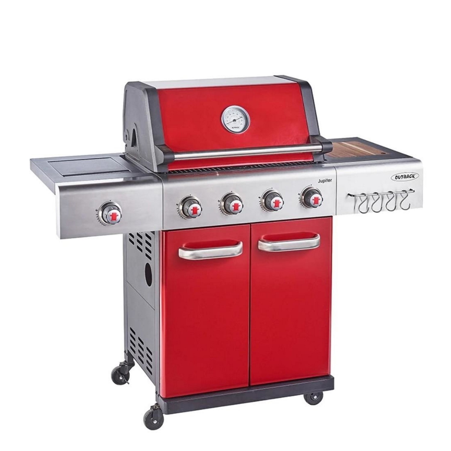 Outback Jupiter - 4 Burner Gas BBQ Grill with Side Burner - Red