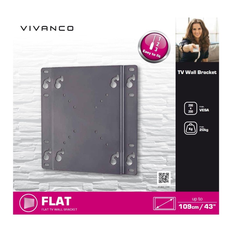 Refurbished Vivanco Fixed TV Wall Bracket - Up to 43 Inch TVs - 50*50 to 200*200 Vesa mount