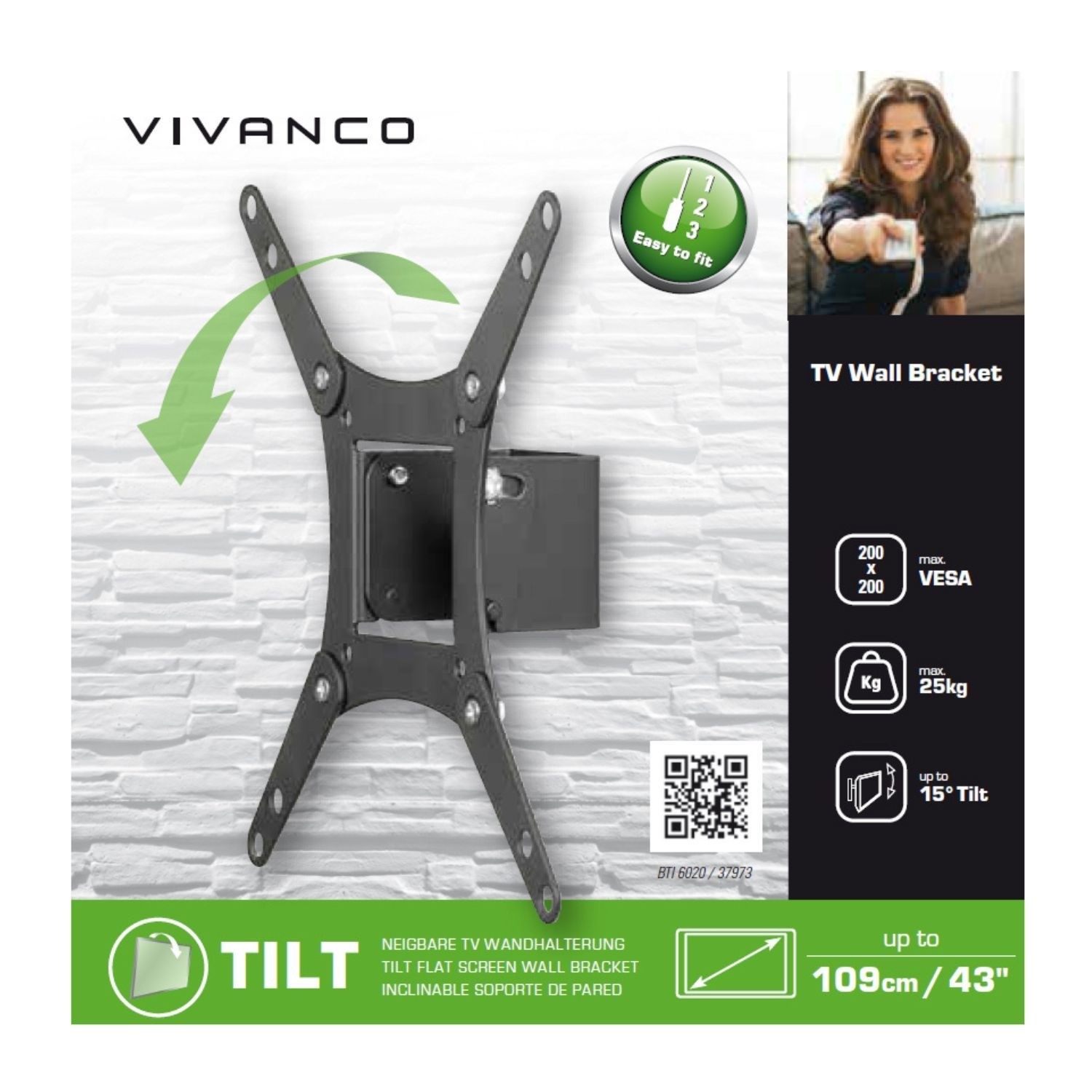 Vivanco Tilting TV Wall Bracket - Up to 43 Inch TVs Vivanco Tilting TV Wall Bracket - Up to 43 Inch TVs