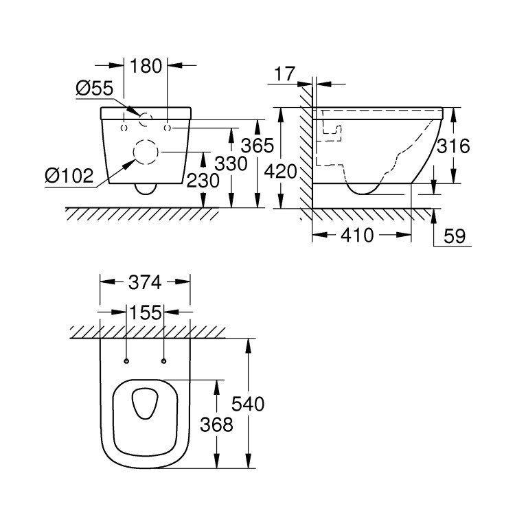 Wall Hung Rimless Toilet with Soft Close Seat - Grohe Euro