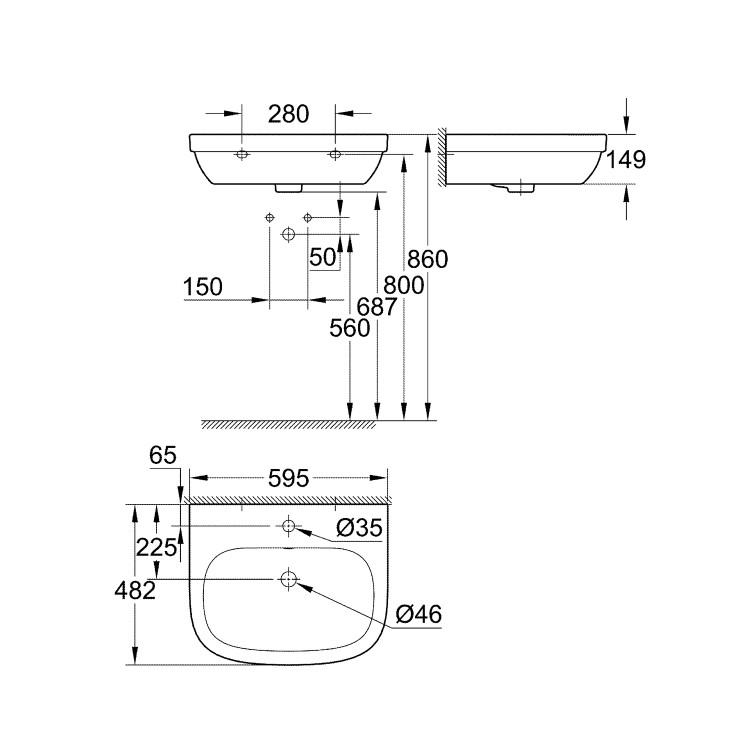 Grohe Euro Wall Hung Basin 600mm