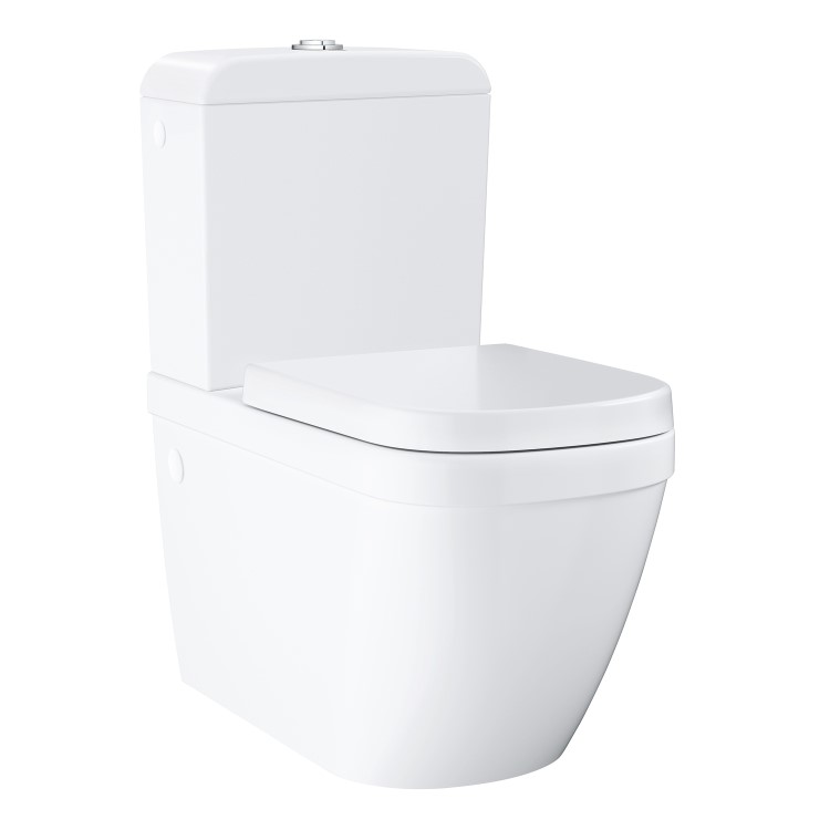 GRADE A1 - Close Coupled Rimless Toilet with Soft Close Seat - Grohe Euro