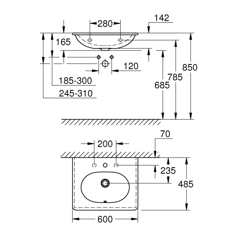 Grohe Essence Rectangular Wall Hung Basin - 600mm