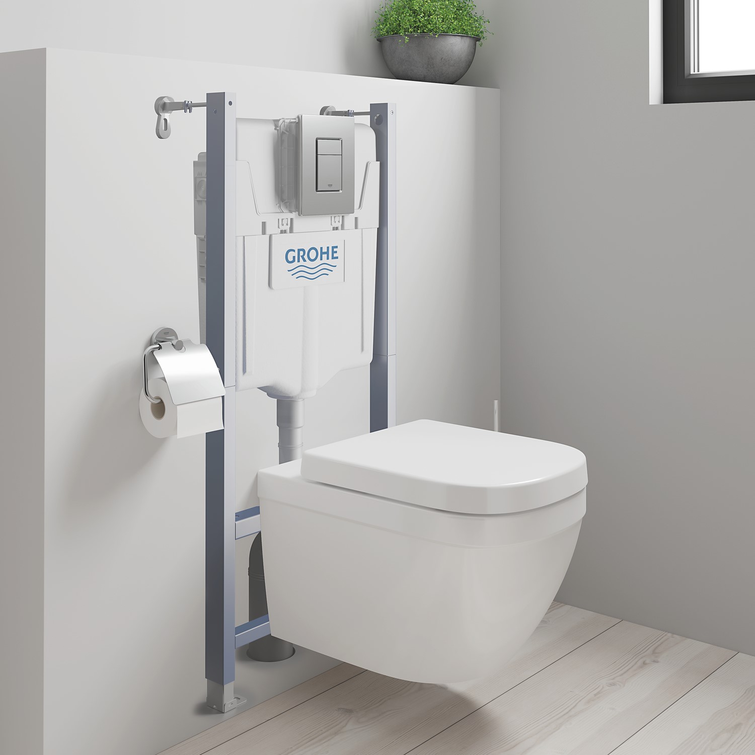 Grohe Euro Solido Wall Hung Rimless Toilet with Concealed Cistern Frame and Flush Plate