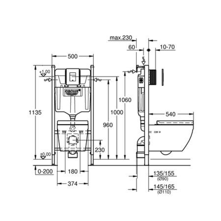 Grohe Euro Solido Wall Hung Rimless Toilet with Concealed Cistern 