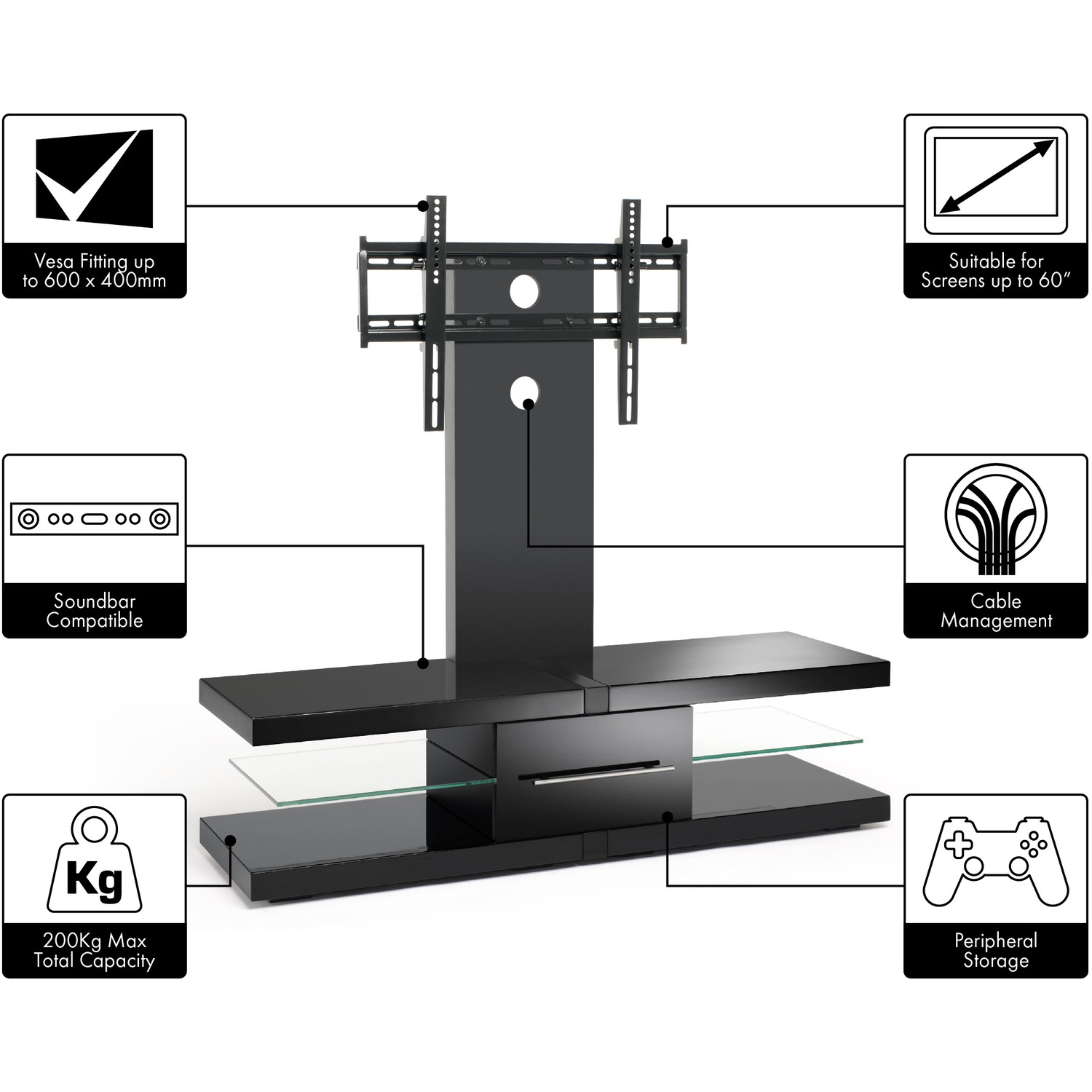 Techlink Ec130tvb Echo Tv Stand With Bracket For Up To 60 Tvs Black