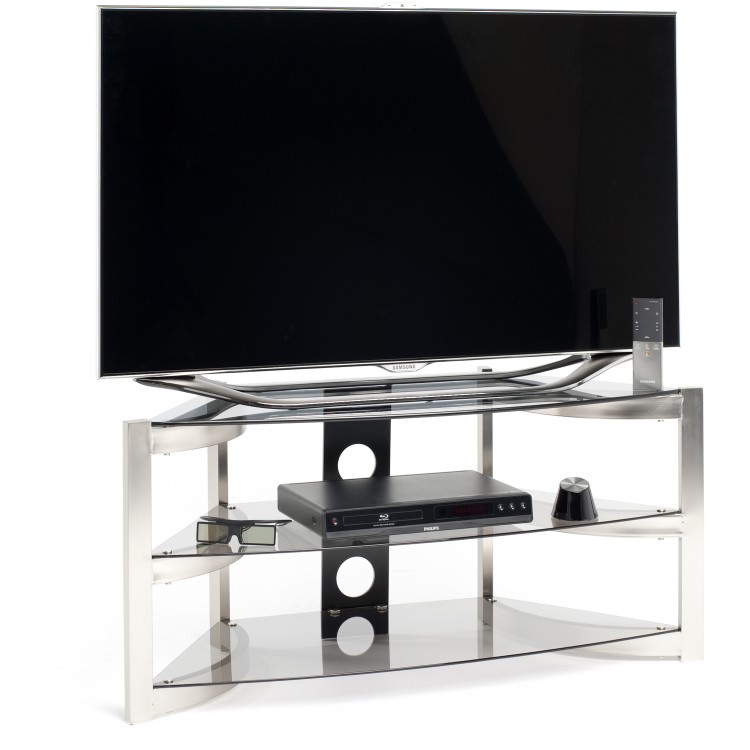 Techlink SK100TC Skala Corner TV Stand for TVs up to 50" - Titanium & Smoked Glass