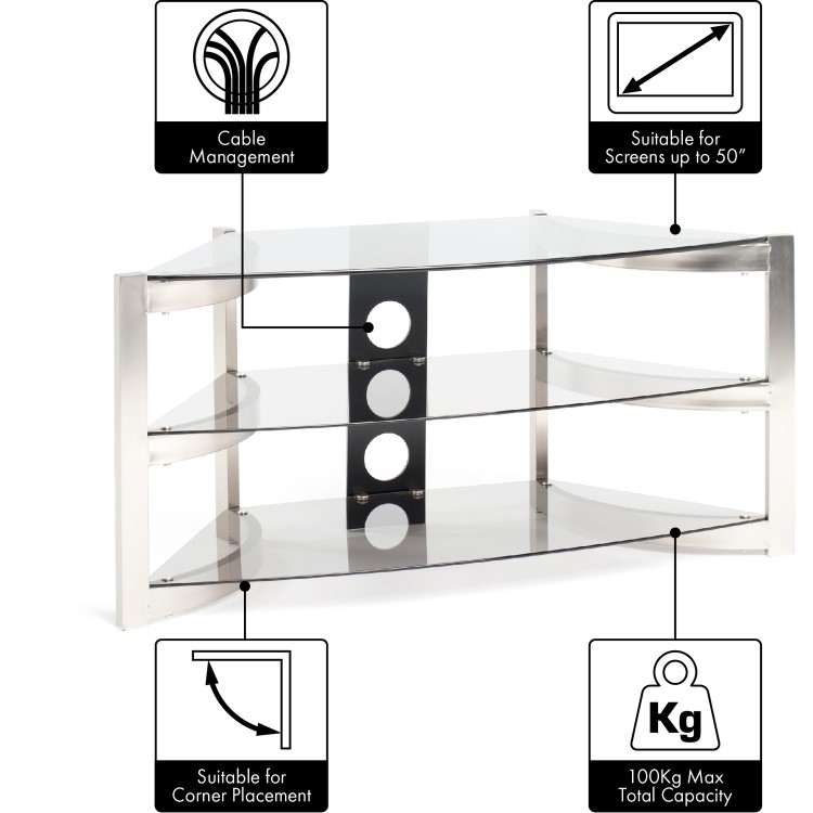 Techlink SK100TC Skala Corner TV Stand for TVs up to 50" - Titanium & Smoked Glass