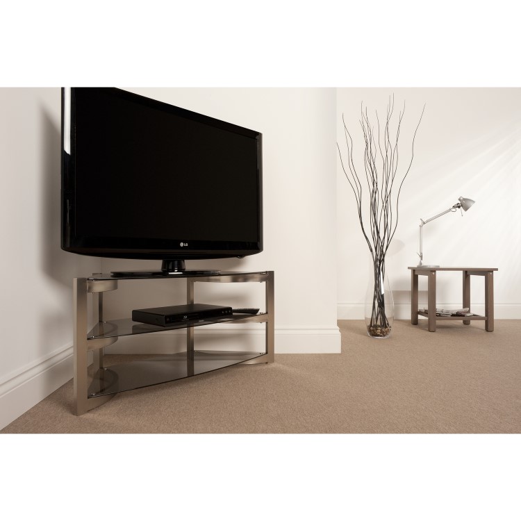 Techlink SK100TC Skala Corner TV Stand for TVs up to 50" - Titanium & Smoked Glass