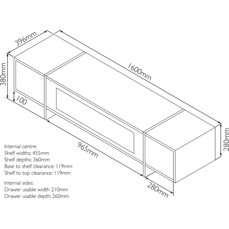 Techlink Edge TV Stand for up to 80" TVs - Walnut/Black