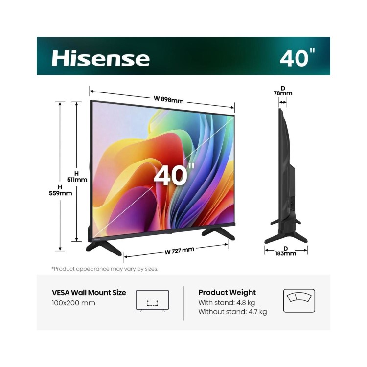 Hisense 40A4STUK 40 Inch Full HD Smart TV  1080p LED Television