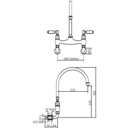 Perrin and Rowe 4182NI Ionian 2 Hole Crosshead Mix Tap in Nickel