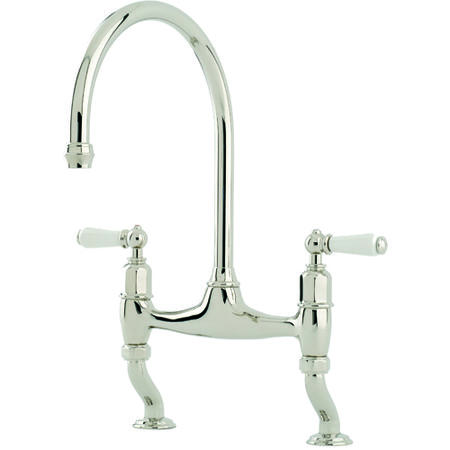 Perrin And Rowe 4193NIWPC Traditional Ionian Two Hole Mixer Tap Nickel/White Levers