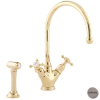 Perrin and Rowe 4365CP Minoan Biflow Mixer Tap with Crosshead Handles and Rinse in Chrome