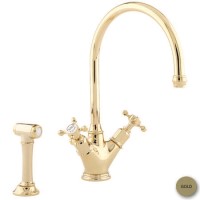 Perrin and Rowe 4365IG Minoan Biflow Mixer Tap with Crosshead Handles and Rinse in Inca Gold