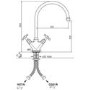 Perrin And Rowe 4365PF Minoan Biflow Mixer Tap with Crosshead Handles and Rinse in Pewter