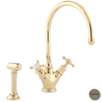 Perrin And Rowe 4365PF Minoan Biflow Mixer Tap with Crosshead Handles and Rinse in Pewter