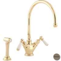 Perrin and Rowe 4367PFWPC Minoan Biflow Mixer Tap with Lever Handles and Rinse in Pewter
