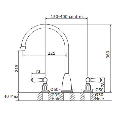 Perrin And Rowe 4371CPWPC Athenian 3 Hole Mixer Tap in Chrome