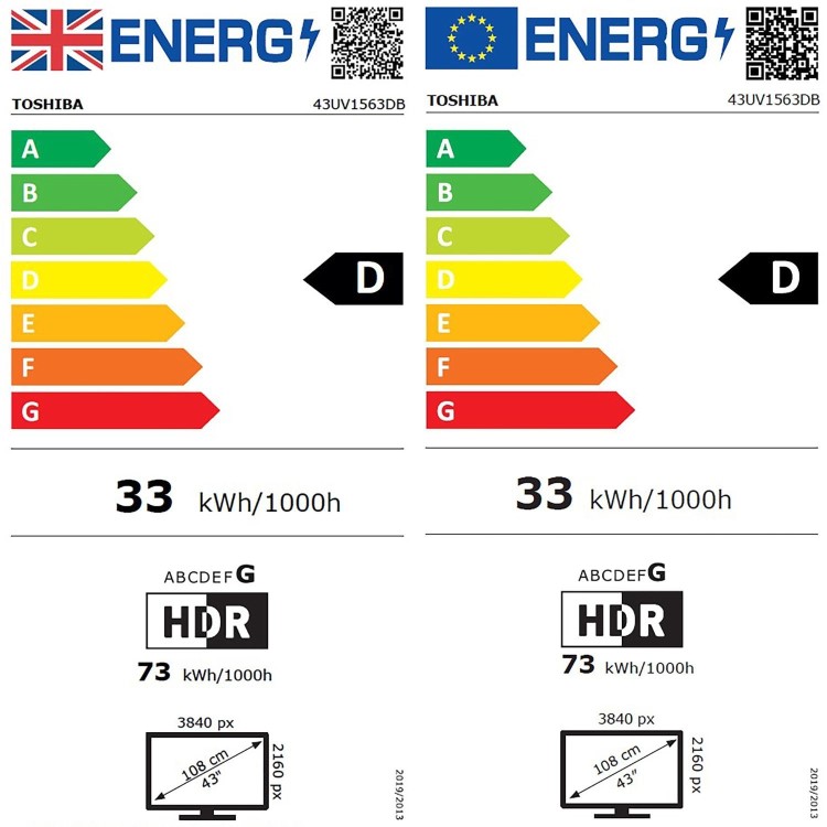 Toshiba 43UV1563DB 43" 4K Smart LED TV with Dolby Vision & Audio