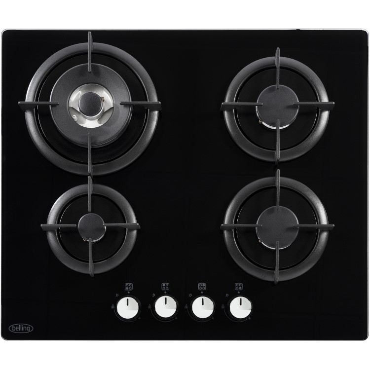 Belling 60cm 4 Burner Gas-on-Glass Gas Hob - Black